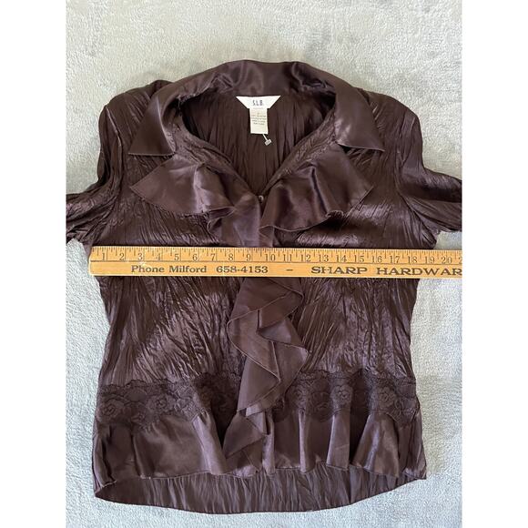 Vintage Y2K Brown Bell Sleeve Crinkle Top Blouse Large Fairy Romantic Textured - Picture 11 of 15